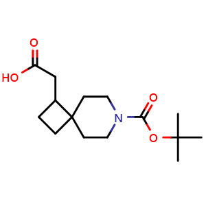Chemical structure of 2-(7-(tert-butoxycarbonyl)-7-azaspiro[3.5]nonan-1-yl)acetic acid , CAS 2306272-02-4, AChemBlock Q64916