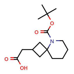 Chemical structure of 2-(5-(tert-butoxycarbonyl)-5-azaspiro[3.5]nonan-2-yl)acetic acid , CAS 2306275-86-3, AChemBlock Q64917