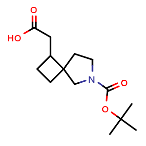 Chemical structure of 2-(6-(tert-butoxycarbonyl)-6-azaspiro[3.4]octan-1-yl)acetic acid , CAS 2227206-41-7, AChemBlock Q64923