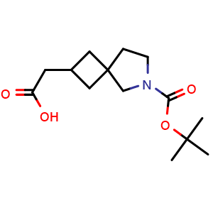 Chemical structure of 2-(6-(tert-butoxycarbonyl)-6-azaspiro[3.4]octan-2-yl)acetic acid , CAS 2306260-92-2, AChemBlock Q64926