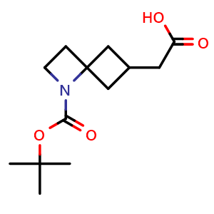 Chemical structure of 2-(1-(tert-butoxycarbonyl)-1-azaspiro[3.3]heptan-6-yl)acetic acid , CAS 2227205-35-6, AChemBlock Q64927