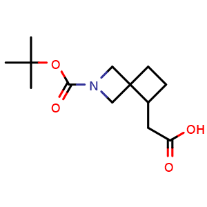 Chemical structure of 2-(2-(tert-butoxycarbonyl)-2-azaspiro[3.3]heptan-5-yl)acetic acid , CAS 1341036-18-7, AChemBlock Q64929