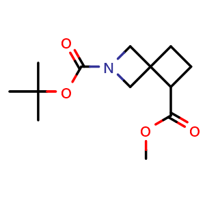 Chemical structure of 2-(tert-butyl) 5-methyl 2-azaspiro[3.3]heptane-2,5-dicarboxylate , CAS 1341036-87-0, AChemBlock Q64930