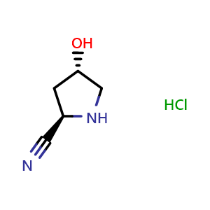 Chemical structure of (2R,4S)-4-hydroxypyrrolidine-2-carbonitrile hydrochloride , CAS 2306252-37-7, AChemBlock Q64935