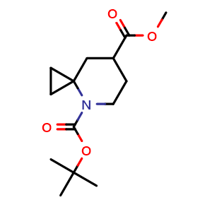 Chemical structure of 4-(tert-butyl) 7-methyl 4-azaspiro[2.5]octane-4,7-dicarboxylate , CAS 2120865-30-5, AChemBlock Q64939