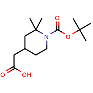 Chemical structure of 2-(1-(tert-butoxycarbonyl)-2,2-dimethylpiperidin-4-yl)acetic acid , CAS 1780990-27-3, AChemBlock Q64953