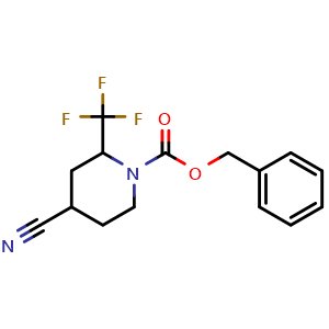 Chemical structure of benzyl 4-cyano-2-(trifluoromethyl)piperidine-1-carboxylate , CAS 2306264-93-5, AChemBlock Q64962