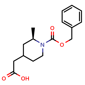 Chemical structure of 2-((2R)-1-((benzyloxy)carbonyl)-2-methylpiperidin-4-yl)acetic acid , CAS 2306259-19-6, AChemBlock Q64966