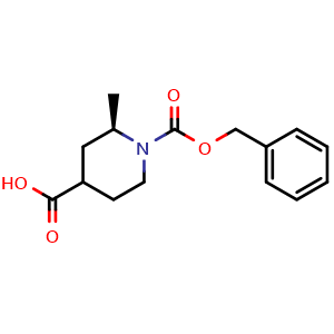 Chemical structure of (2R)-1-((benzyloxy)carbonyl)-2-methylpiperidine-4-carboxylic acid , CAS 2306259-24-3, AChemBlock Q64969