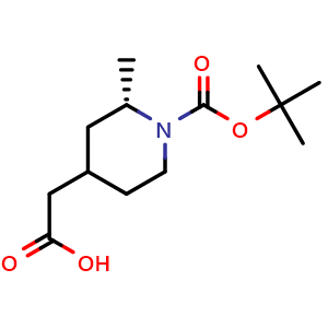 Chemical structure of 2-((2S)-1-(tert-butoxycarbonyl)-2-methylpiperidin-4-yl)acetic acid , CAS 2306259-34-5, AChemBlock Q64982