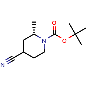 Chemical structure of tert-butyl (2S)-4-cyano-2-methylpiperidine-1-carboxylate , CAS 2227202-41-5, AChemBlock Q64985