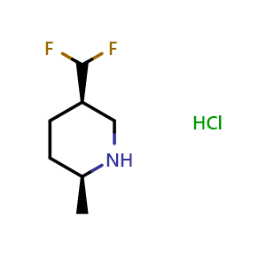 Chemical structure of (2S,5R)-5-(difluoromethyl)-2-methylpiperidine hydrochloride , CAS 2306253-76-7, AChemBlock Q64991