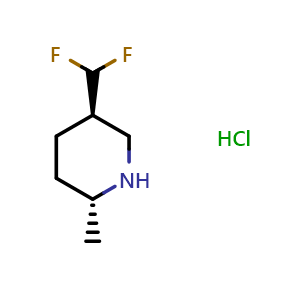 Chemical structure of (2R,5R)-5-(difluoromethyl)-2-methylpiperidine hydrochloride , CAS 2306249-03-4, AChemBlock Q64993