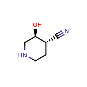 Chemical structure of (3S,4S)-3-hydroxypiperidine-4-carbonitrile , CAS 1013333-22-6, AChemBlock Q65021