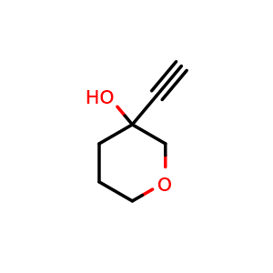 Chemical structure of 3-ethynyltetrahydro-2H-pyran-3-ol , CAS 1394119-79-9, AChemBlock Q65023