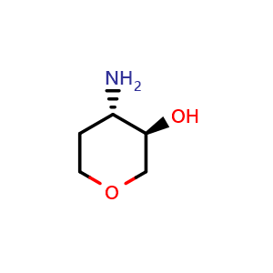 Chemical structure of (3R,4S)-4-aminotetrahydro-2H-pyran-3-ol , CAS 1096770-58-9, AChemBlock Q65027