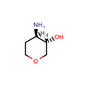 Chemical structure of (3S,4R)-4-aminotetrahydro-2H-pyran-3-ol , CAS 1309081-53-5, AChemBlock Q65028