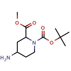 Chemical structure of 1-(tert-butyl) 2-methyl 4-aminopiperidine-1,2-dicarboxylate , CAS 1416371-86-2, AChemBlock Q65037