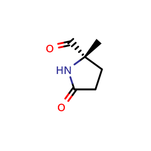 Chemical structure of (S)-2-methyl-5-oxopyrrolidine-2-carbaldehyde , CAS 1932086-25-3, AChemBlock Q65047
