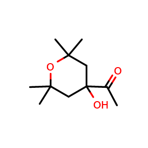 Chemical structure of 1-(4-hydroxy-2,2,6,6-tetramethyltetrahydro-2H-pyran-4-yl)ethan-1-one , CAS 1657017-24-7, AChemBlock Q65051