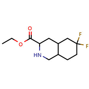 Chemical structure of ethyl 6,6-difluorodecahydroisoquinoline-3-carboxylate , CAS 1403766-53-9, AChemBlock Q65059