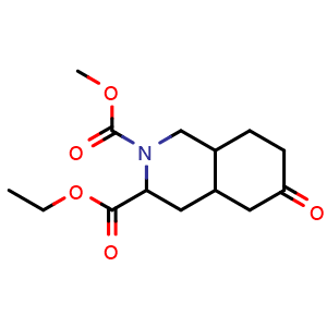 Chemical structure of 3-ethyl 2-methyl 6-oxooctahydroisoquinoline-2,3(1H)-dicarboxylate , CAS 128073-42-7, AChemBlock Q65060