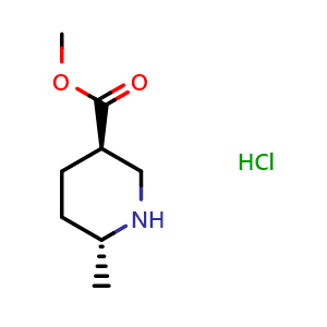 Chemical structure of methyl (3R,6R)-6-methylpiperidine-3-carboxylate hydrochloride , CAS 1009377-11-0, AChemBlock Q65078