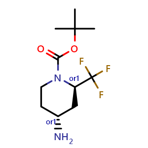 Chemical structure of tert-butyl trans-4-amino-2-(trifluoromethyl)piperidine-1-carboxylate , CAS 2165830-89-5, AChemBlock Q65102