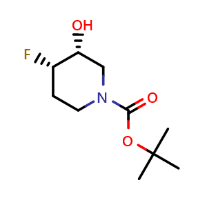 Chemical structure of tert-butyl (3R,4S)-4-fluoro-3-hydroxypiperidine-1-carboxylate , CAS 2306248-33-7, AChemBlock Q65106