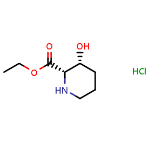 Chemical structure of rel-ethyl (2R,3S)-3-hydroxypiperidine-2-carboxylate hydrochloride , CAS 2306255-41-2, AChemBlock Q65138