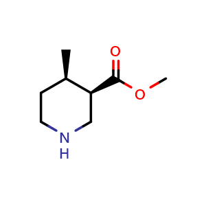 Chemical structure of methyl (3R,4R)-4-methylpiperidine-3-carboxylate , CAS 2253105-16-5, AChemBlock Q65153