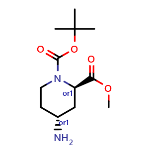 Chemical structure of rel-1-(tert-butyl) 2-methyl (2R,4R)-4-aminopiperidine-1,2-dicarboxylate , CAS 1260982-01-1, AChemBlock Q65164