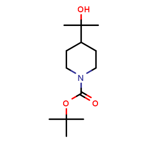 Chemical structure of tert-butyl 4-(2-hydroxypropan-2-yl)piperidine-1-carboxylate , CAS 1935325-64-6, AChemBlock Q65175