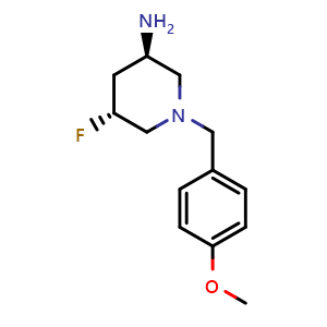 Chemical structure of (3R,5R)-5-fluoro-1-(4-methoxybenzyl)piperidin-3-amine , CAS 1415825-12-5, AChemBlock Q65192