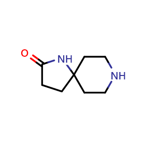Chemical structure of 1,8-diazaspiro[4.5]decan-2-one , CAS 1158749-93-9, AChemBlock Q65200
