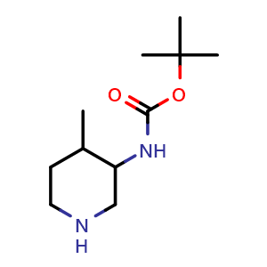 Chemical structure of tert-butyl (4-methylpiperidin-3-yl)carbamate , CAS 454709-84-3, AChemBlock Q65237