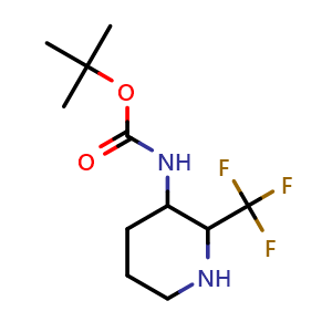 Chemical structure of tert-butyl (2-(trifluoromethyl)piperidin-3-yl)carbamate , CAS 1824347-45-6, AChemBlock Q65249