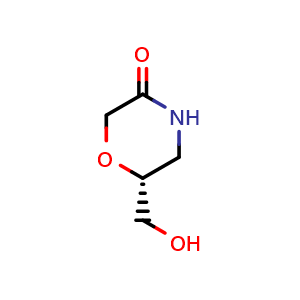 Chemical structure of (R)-6-(hydroxymethyl)morpholin-3-one , CAS 919286-65-0, AChemBlock Q65251