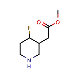 Chemical structure of methyl 2-(4-fluoropiperidin-3-yl)acetate , CAS 1784652-42-1, AChemBlock Q65279