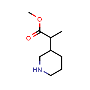 Chemical structure of methyl 2-(piperidin-3-yl)propanoate , CAS 90950-43-9, AChemBlock Q65281