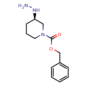 Chemical structure of benzyl (R)-3-hydrazineylpiperidine-1-carboxylate , CAS 2165548-26-3, AChemBlock Q65284