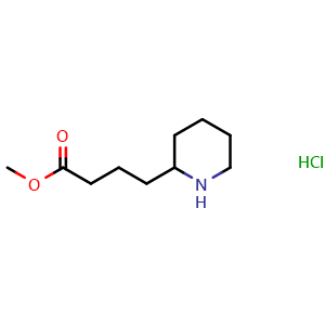 Chemical structure of Methyl 4-(piperidin-2-yl)butanoate hydrochloride , CAS 1187963-89-8, AChemBlock Q65286