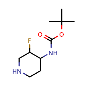 Chemical structure of tert-butyl (3-fluoropiperidin-4-yl)carbamate , CAS 1228631-81-9, AChemBlock Q65292