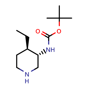 Chemical structure of tert-butyl ((3S,4R)-4-ethylpiperidin-3-yl)carbamate , CAS 488728-05-8, AChemBlock Q65312