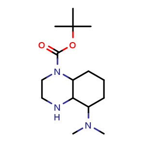 Chemical structure of tert-butyl 5-(dimethylamino)octahydroquinoxaline-1(2H)-carboxylate , CAS 2306263-23-8, AChemBlock Q65346