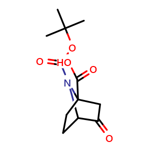 Chemical structure of 7-(tert-butoxycarbonyl)-3-oxo-7-azabicyclo[2.2.1]heptane-1-carboxylic acid , CAS 1824414-35-8, AChemBlock Q65352