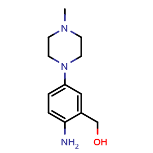 Chemical structure of (2-amino-5-(4-methylpiperazin-1-yl)phenyl)methanol , CAS 1092931-97-9, AChemBlock Q65382