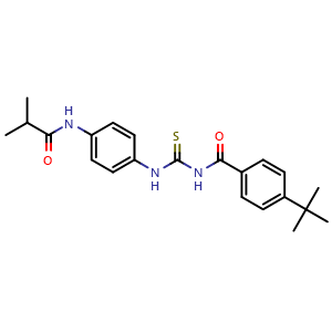 Chemical structure of 4-(tert-butyl)-N-((4-isobutyramidophenyl)carbamothioyl)benzamide , CAS 666211-30-9, AChemBlock Q65392