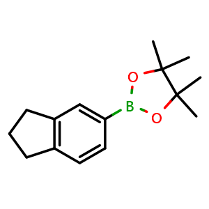 Chemical structure of 2-(2,3-dihydro-1H-inden-5-yl)-4,4,5,5-tetramethyl-1,3,2-dioxaborolane , CAS 445303-13-9, AChemBlock Q65395