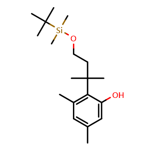 Chemical structure of 2-(4-((tert-butyldimethylsilyl)oxy)-2-methylbutan-2-yl)-3,5-dimethylphenol , CAS 134098-64-9, AChemBlock Q65404